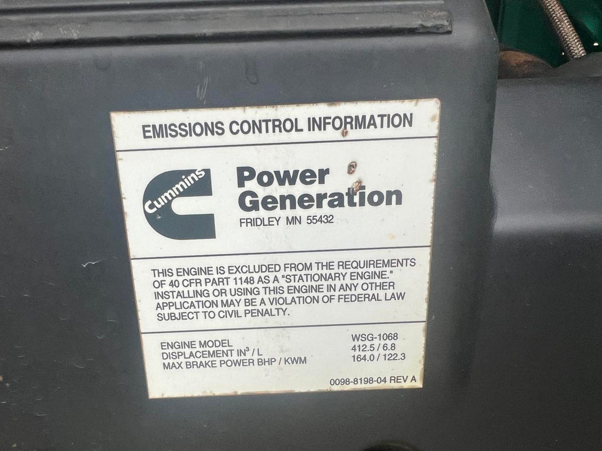 100 kW Cummins/Onan Generator, with Sound Attenuated, Enclosure, 6.8 Liter Ford Engine, Year – 2003, 409 Hours, Natural Gas or Propane