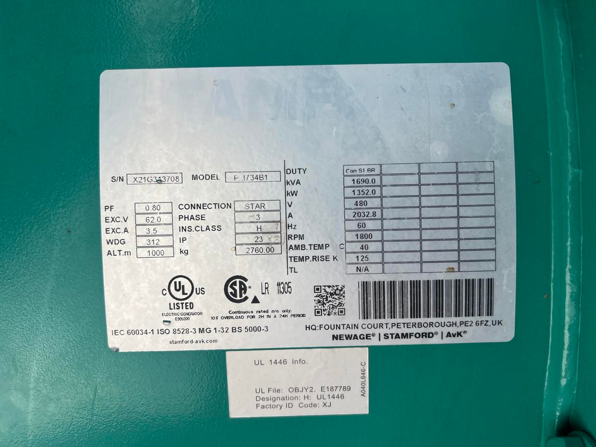 1000kW Cummins/Onan GenSet 30 Liter Cummins Engine New Surplus Year  2021 6 Hours US EPA Tier 4 with Remote after Treatment System Included DSLP1158