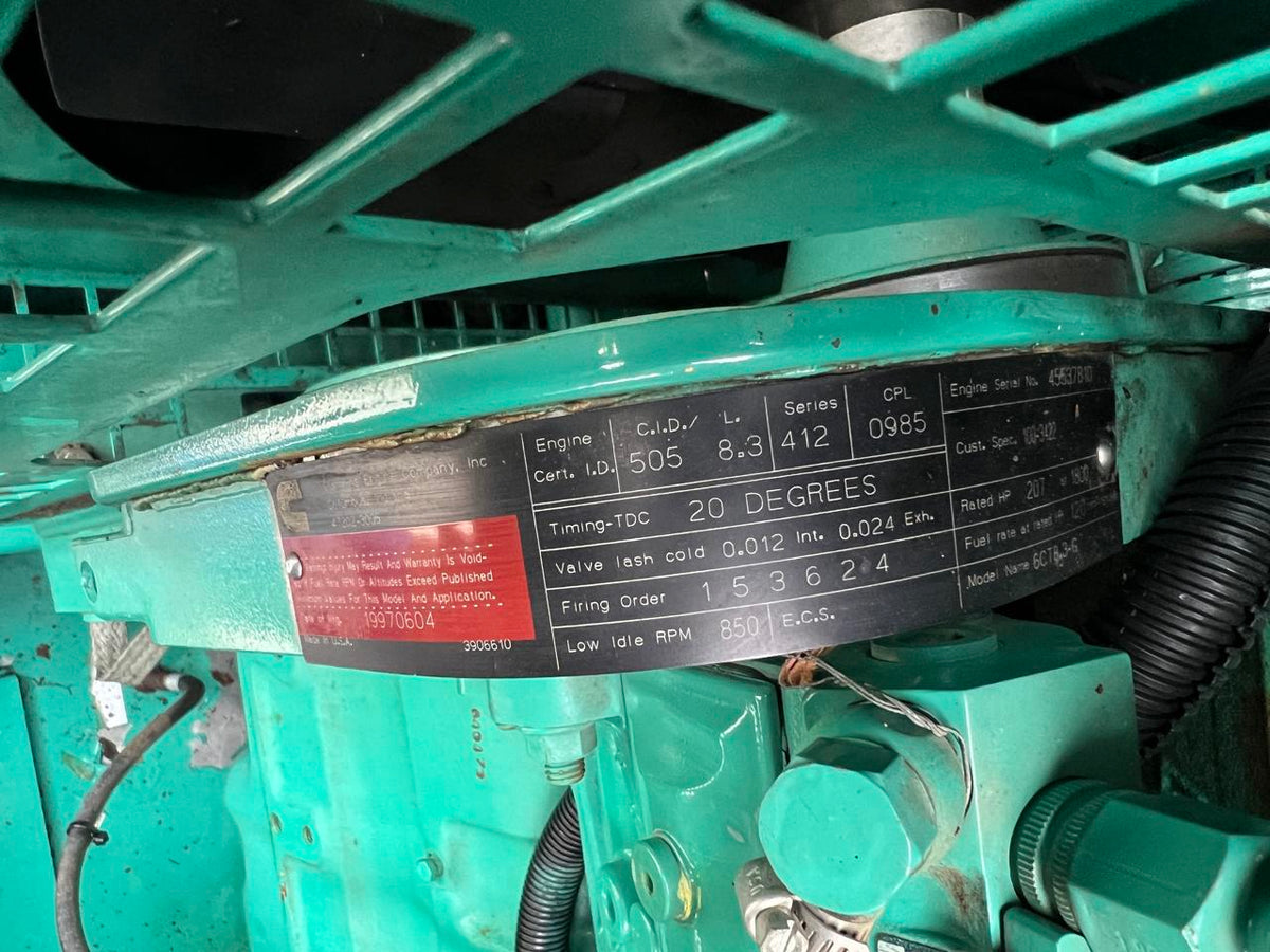 125 kW Cummins/Onan Generator, 8.3 Liter Cummins Engine, 1125 Hours, with Sound Attenuated Enclosure and Base Fuel Tank