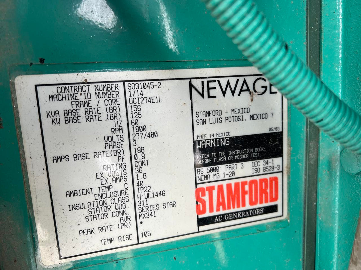 125 kW Cummins/Onan Gen Set, with Enclosure, Natural Gas or Propane, 8.3 Liter Cummins Egnine, Year – 2003, 37 Hours since new