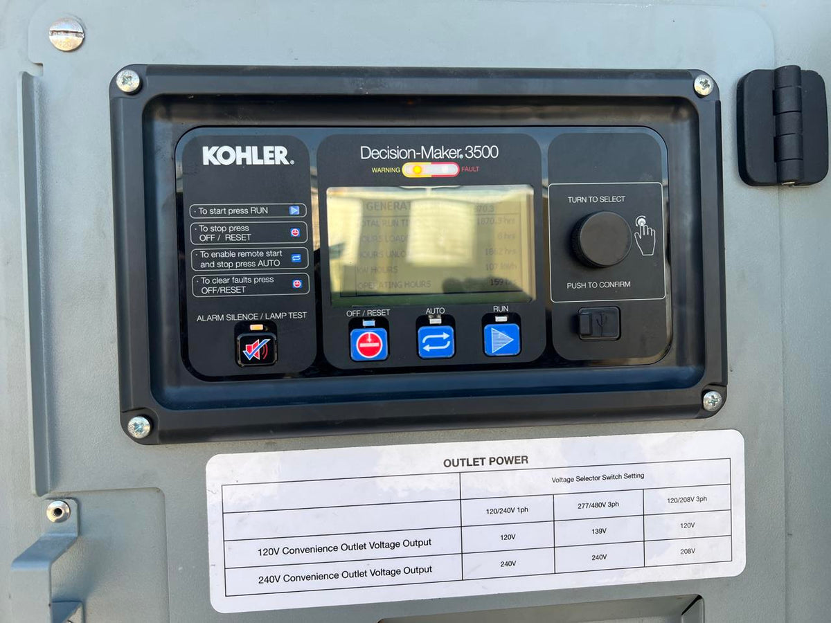 125 kW Kohler Portable Rental Grade Generator, 4.5 Liter John Deere Engine, Year – 2019, 1870 Hours, US EPA Tier 4