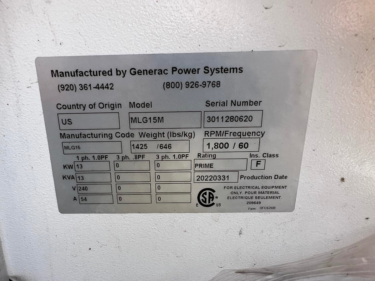 15 kW Portable Generac Generator, Mitsubishi Diesel Engine, Year – 2021, 796 Hours