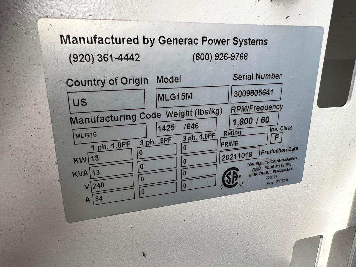 15 kW Generac Portable Generator, Mitsubishi Diesel Engine, Year – 2021, 2283 Hours