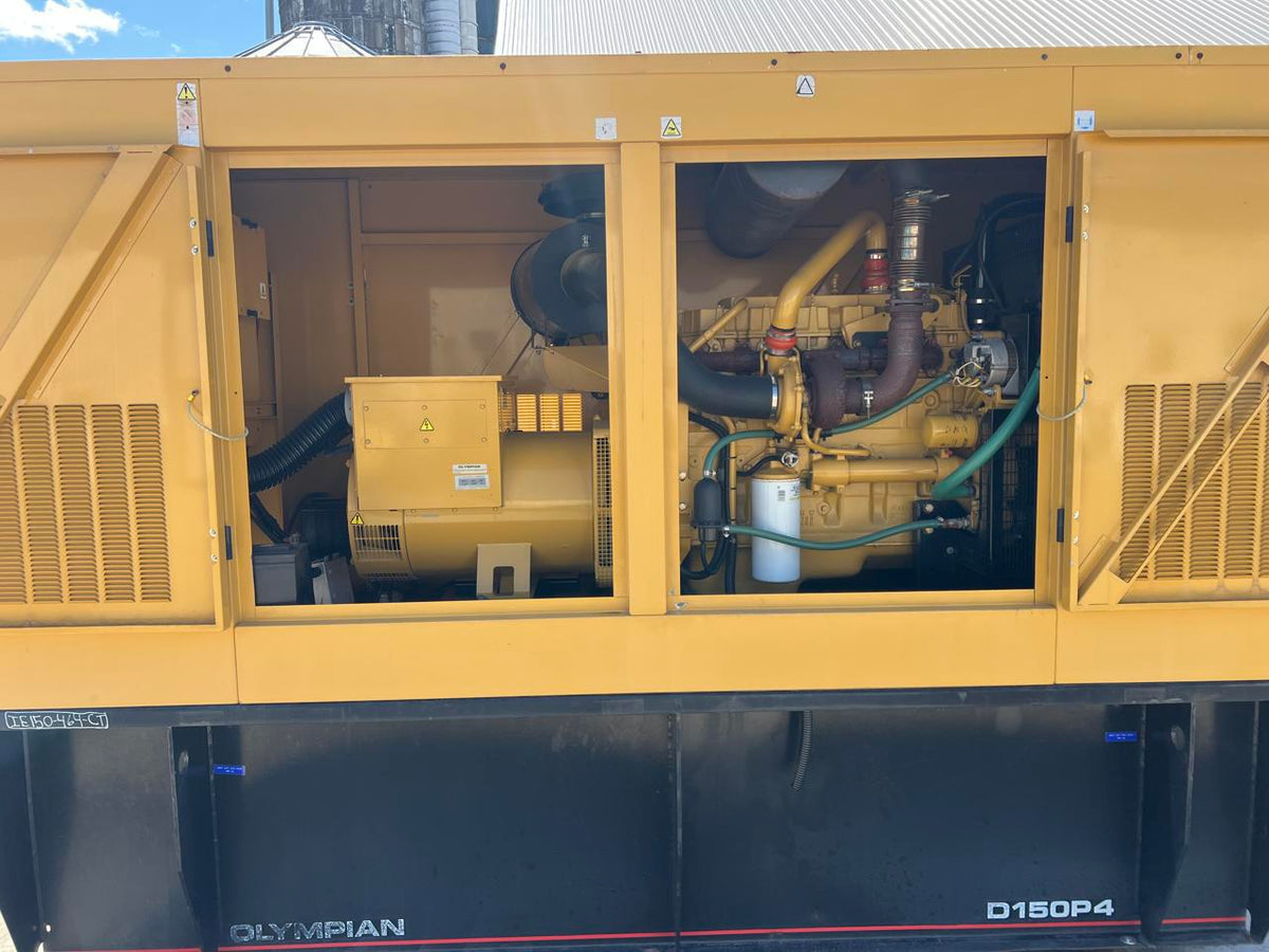 150 kW Cat/Olympian Generator, with Enclosure and Base Fuel Tank, Perkins Engine, Year – 2001, 216 Hours
