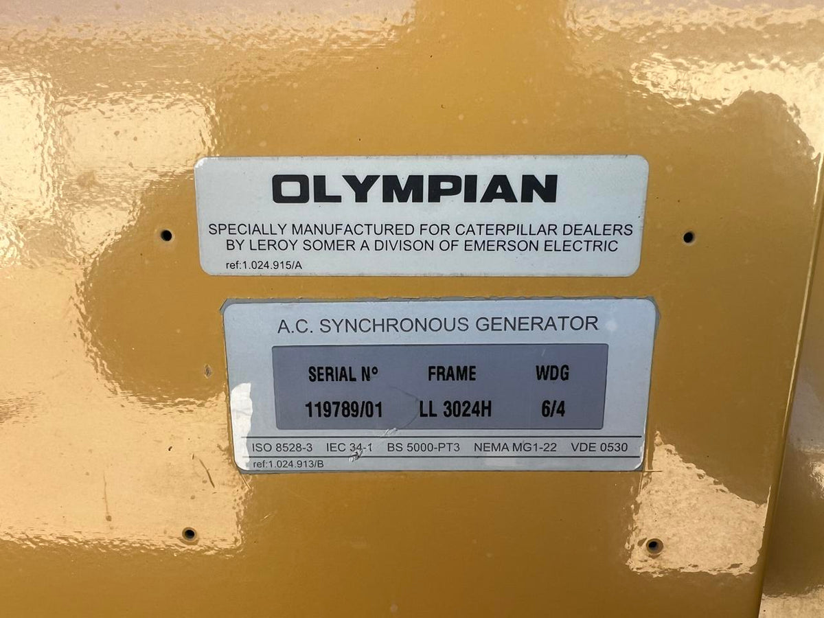 150 kW Cat/Olympian Generator, with Enclosure and Base Fuel Tank, Perkins Engine, Year – 2001, 216 Hours