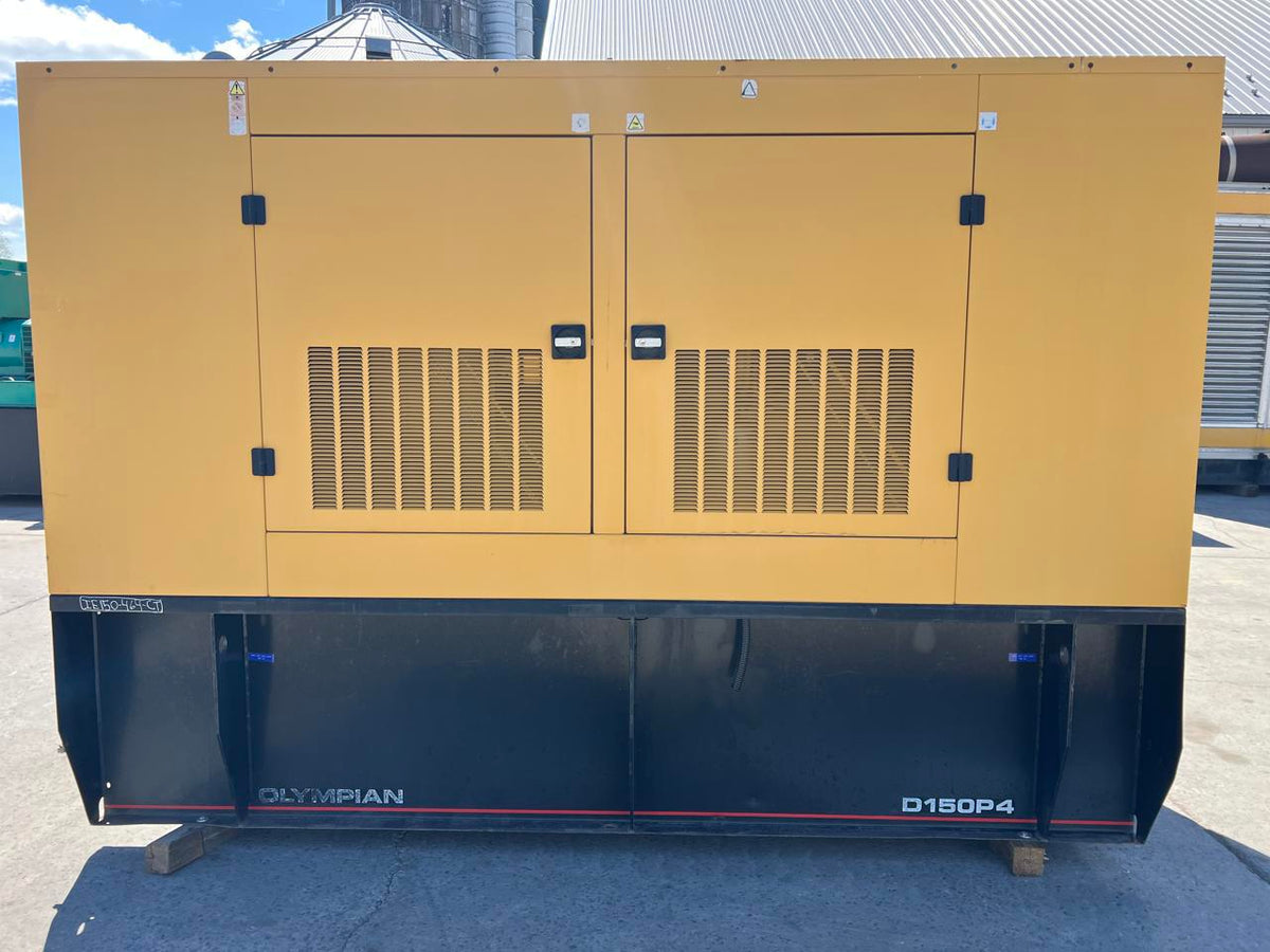 150 kW Cat/Olympian Generator, with Enclosure and Base Fuel Tank, Perkins Engine, Year – 2001, 216 Hours