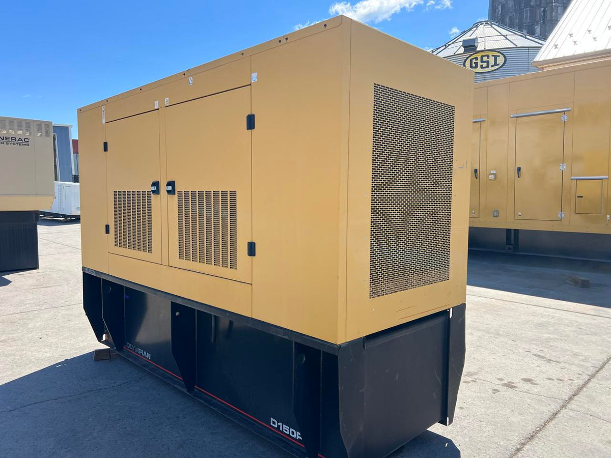 150 kW Cat/Olympian Generator, with Enclosure and Base Fuel Tank, Perkins Engine, Year – 2001, 216 Hours