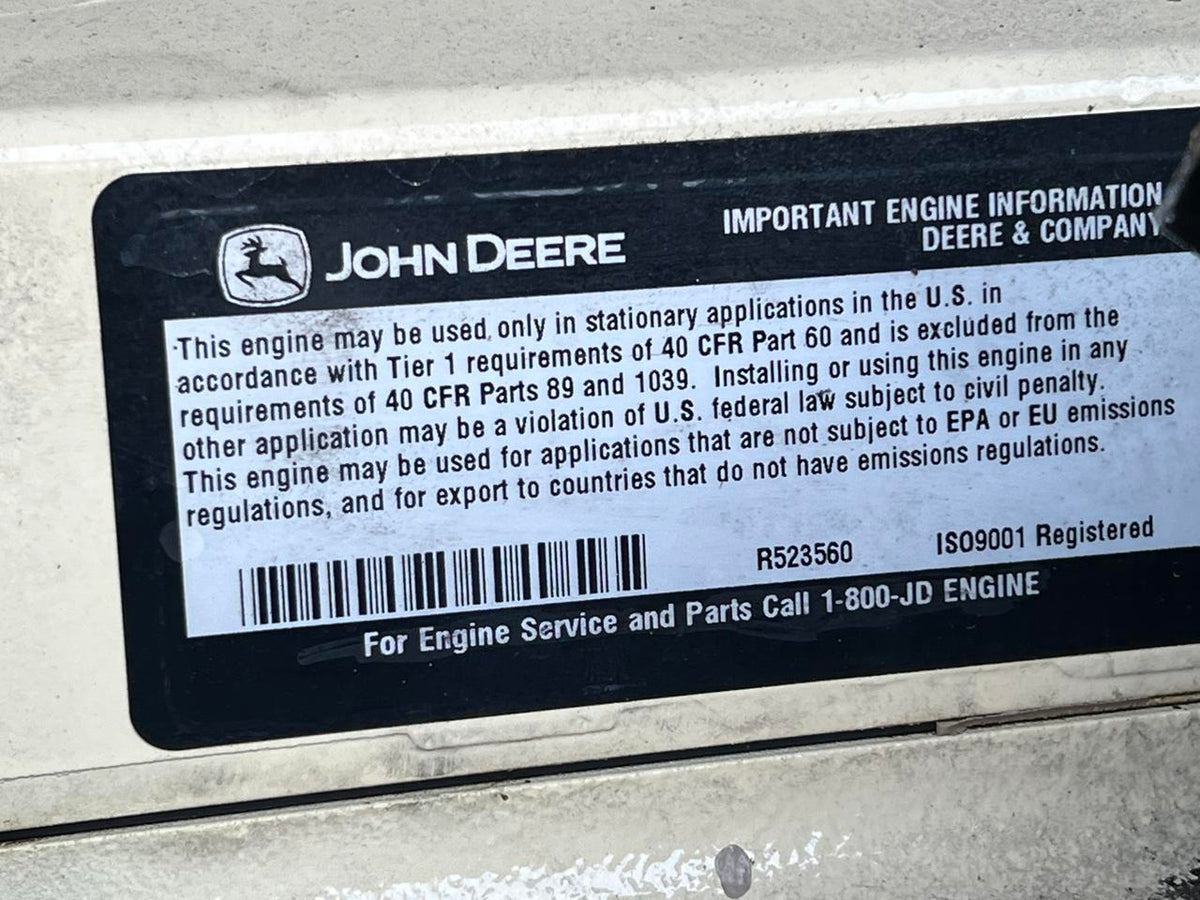 150 kW Kohler Generator, with Sound Attenuated Enclosure and Base Fuel Tank, 6.8 Liter John Deere Engine, Year – 2006, 159 Hours