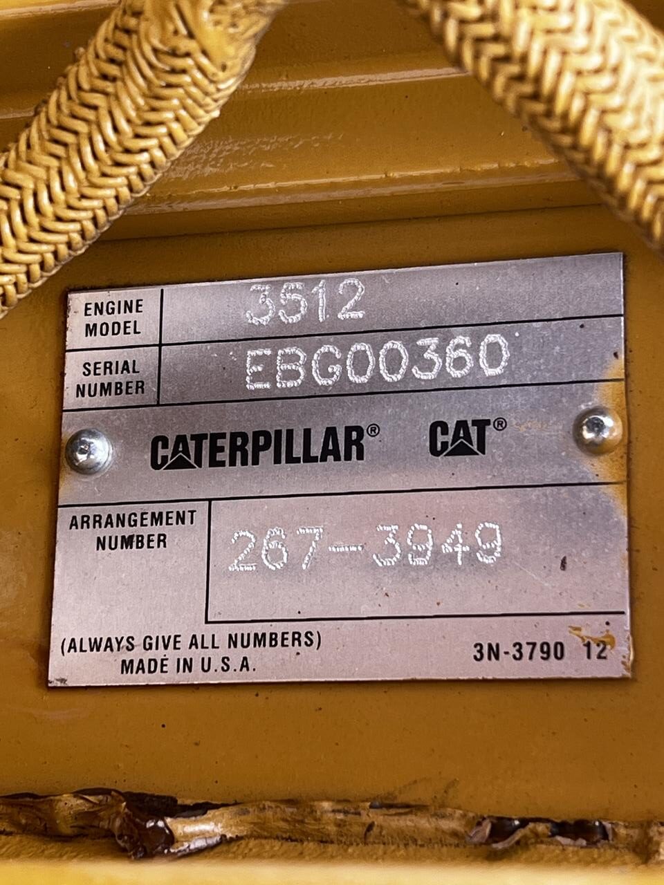 1500 kW 3512C CAT Gen Set , Year – 2008, open skid, 625 Hours, 4160 Volts, US EPA Tier 2 Flex Pre Emissions