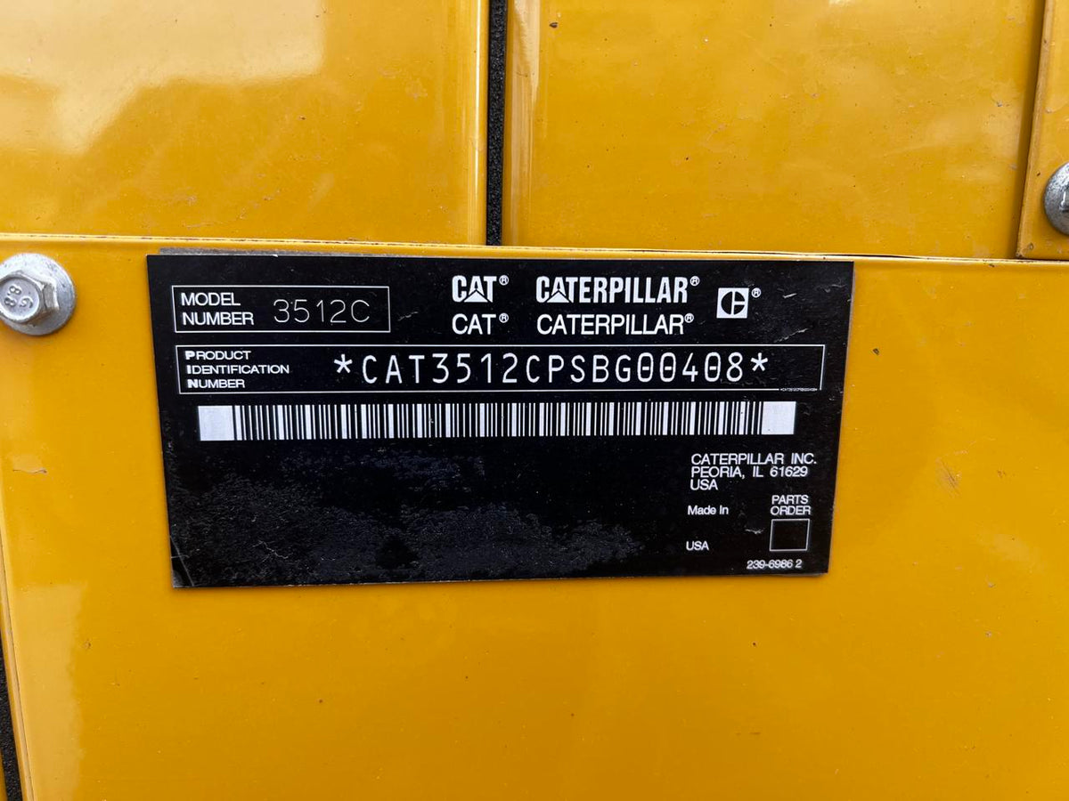 1500 kW 3512C CAT Gen Set , Year – 2008, open skid, 625 Hours, 4160 Volts, US EPA Tier 2 Flex Pre Emissions