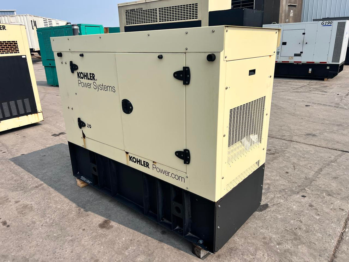 20 kW Kohler Gen Set, with Sound Attenuated Enclosure and Base Fuel Tank, Year – 2016, 240 Hours, Pre Emission Engine