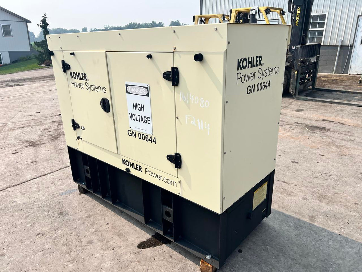20 kW Kohler Gen Set, with Sound Attenuated Enclosure and Base Fuel Tank, Year – 2016, 240 Hours, Pre Emission Engine