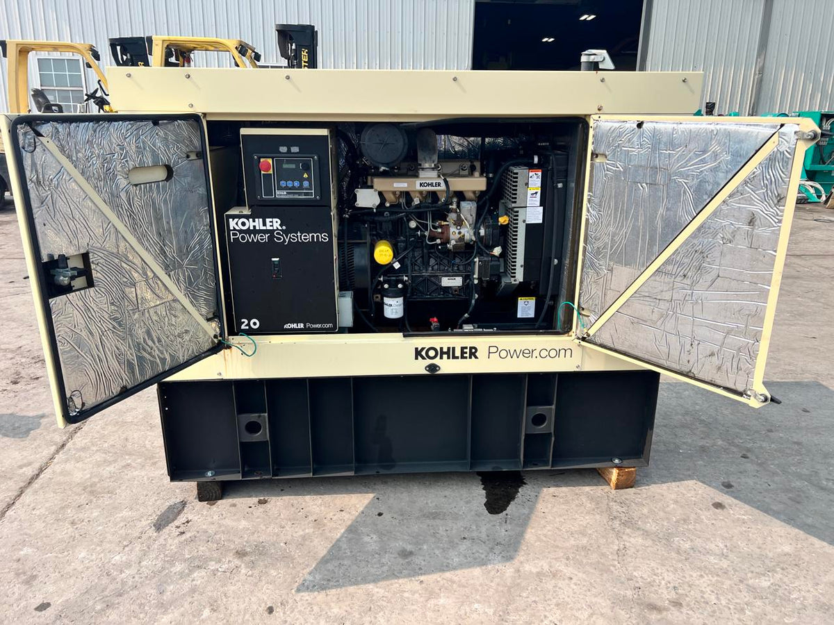 20 kW Kohler Gen Set, with Sound Attenuated Enclosure and Base Fuel Tank, Year – 2016, 240 Hours, Pre Emission Engine