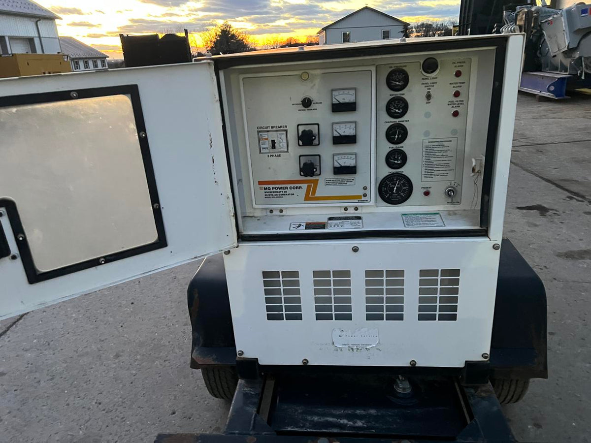 25 kW MQ Wisper Watt Portable Rental Grade Generator with Voltage Selector Switch, Trailer Mounted, Year – 2013