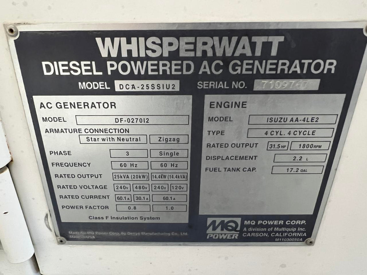 MQ Power Portable Rental Grade Generator, Isuzu Engine, Year – 2007, With Voltage Selector Switch