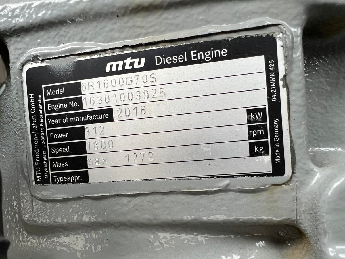 250 kW MTU Genset, Open Skid, New Surplus, Year 2016, EPA Tier 3