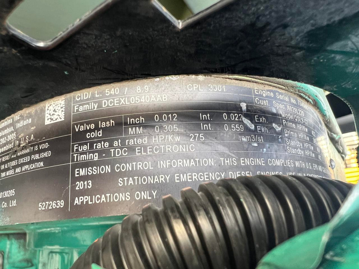 250 kW Onan/Cummins Gen Set, 9 Liter QSL 9 Engine, Year – 2013, 876 Hours