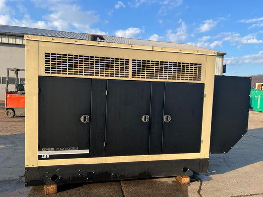 255 kW Kohler Generator, with Sound Attenuated Enclosure and Base Fuel Tank, 9.0 Liter John Deere Engine, Year – 2010, 223 Hours, US EPA Tier 3 Pre Emission Flex Engine