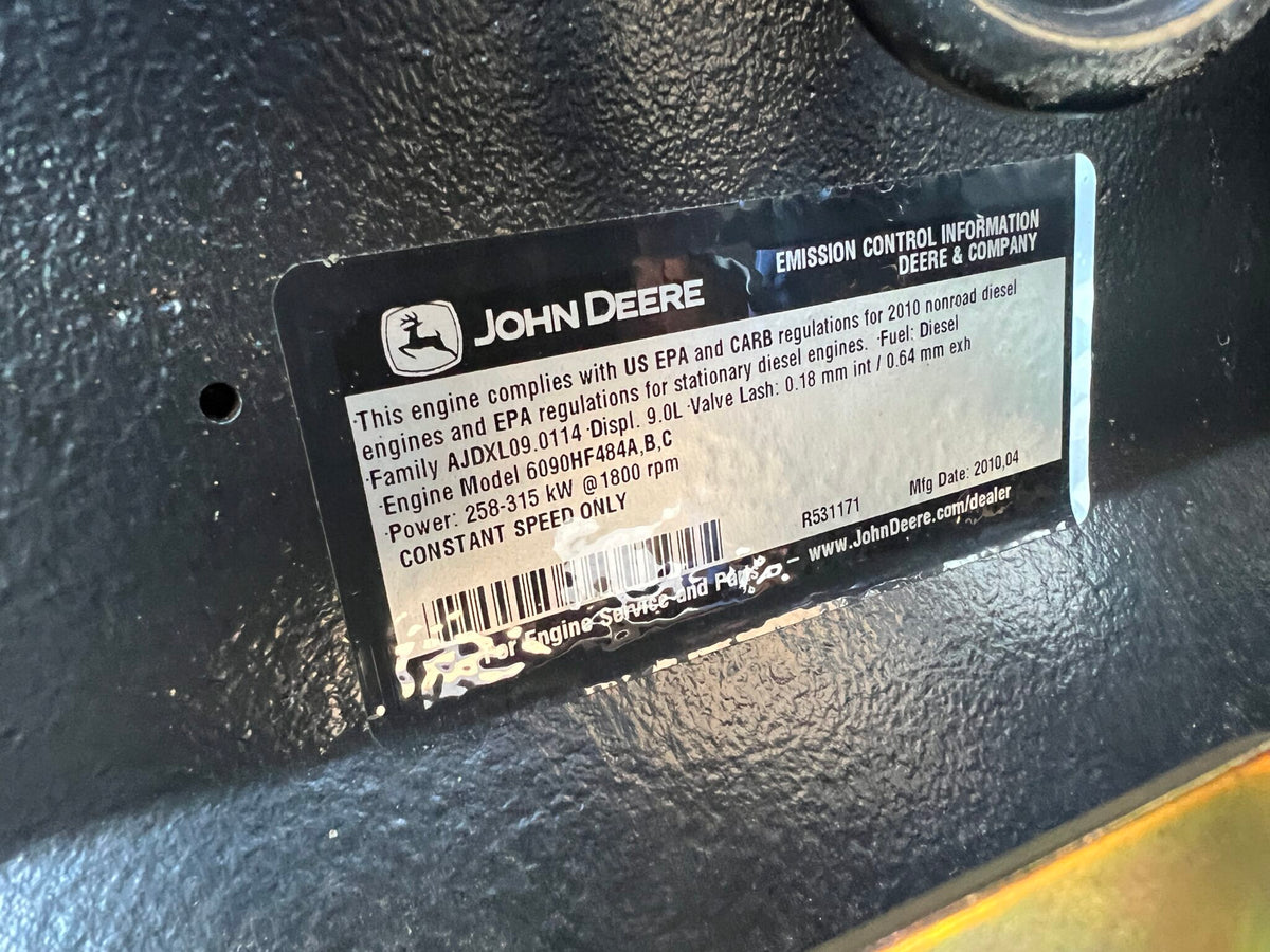 255 kW Kohler Generator, with Sound Attenuated Enclosure and Base Fuel Tank, 9.0 Liter John Deere Engine, Year – 2010, 223 Hours, US EPA Tier 3 Pre Emission Flex Engine