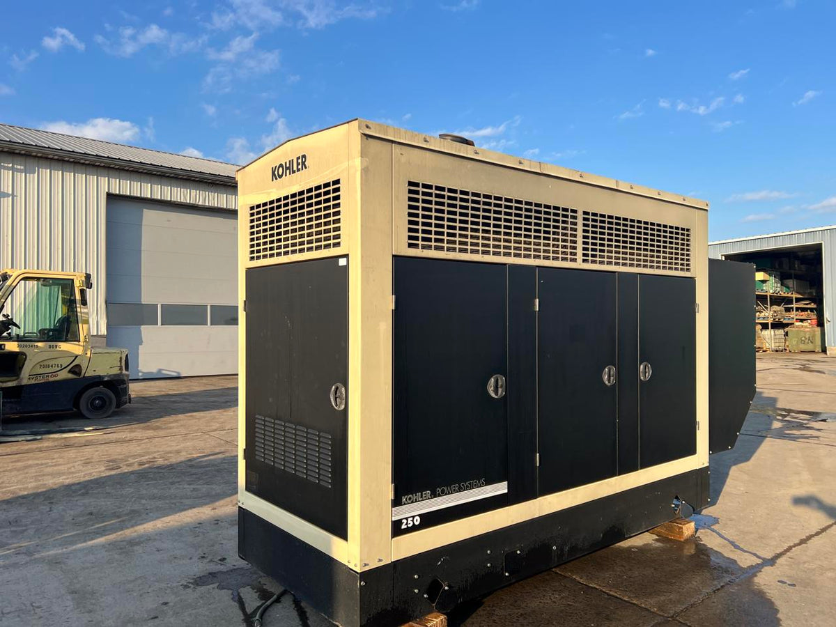 255 kW Kohler Generator, with Sound Attenuated Enclosure and Base Fuel Tank, 9.0 Liter John Deere Engine, Year – 2010, 223 Hours, US EPA Tier 3 Pre Emission Flex Engine