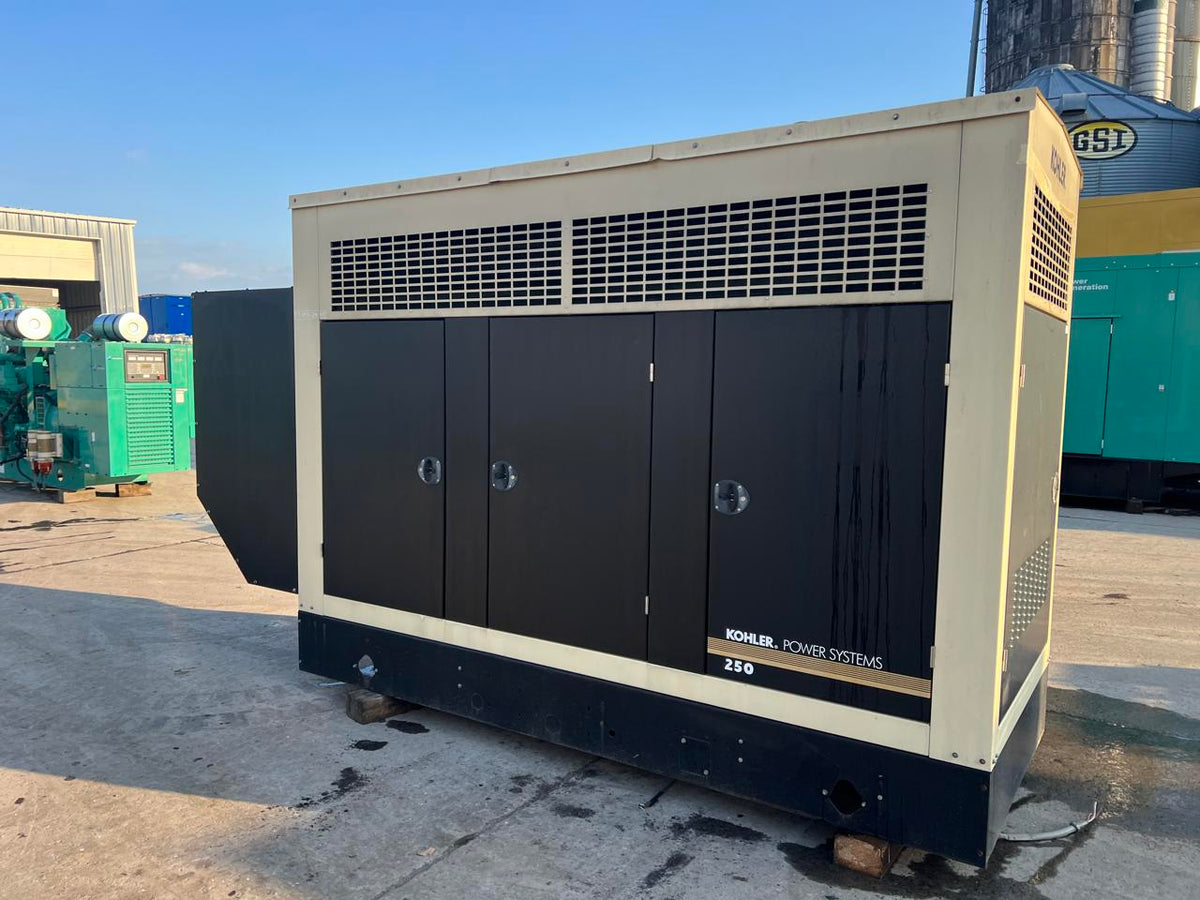 255 kW Kohler Generator, with Sound Attenuated Enclosure and Base Fuel Tank, 9.0 Liter John Deere Engine, Year – 2010, 223 Hours, US EPA Tier 3 Pre Emission Flex Engine