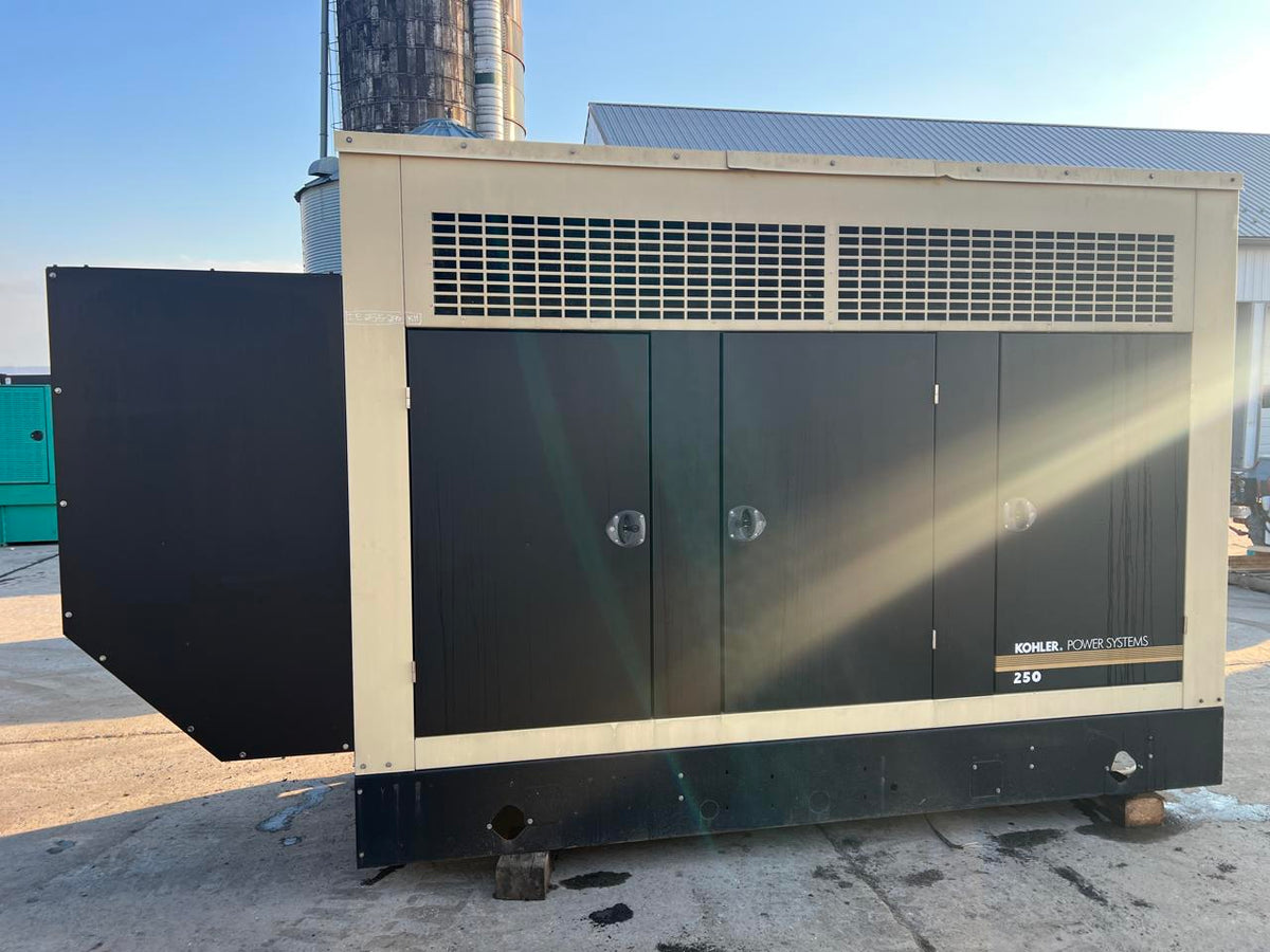 255 kW Kohler Generator, with Sound Attenuated Enclosure and Base Fuel Tank, 9.0 Liter John Deere Engine, Year – 2010, 223 Hours, US EPA Tier 3 Pre Emission Flex Engine