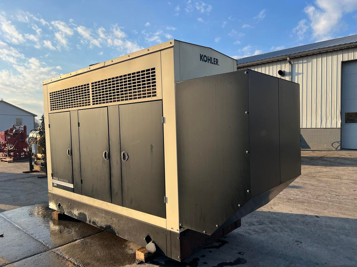 255 kW Kohler Generator, with Sound Attenuated Enclosure and Base Fuel Tank, 9.0 Liter John Deere Engine, Year – 2010, 223 Hours, US EPA Tier 3 Pre Emission Flex Engine