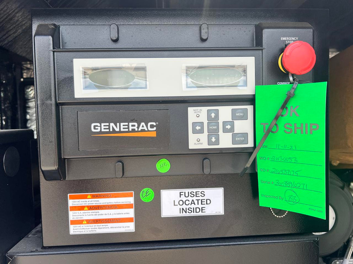 30 kW New Surplus Generac Generator, with Sound Attenuated Enclosure and Base Fuel Tank, Perkins Engine, Year – 2021, Some Factory Warranty Remaining