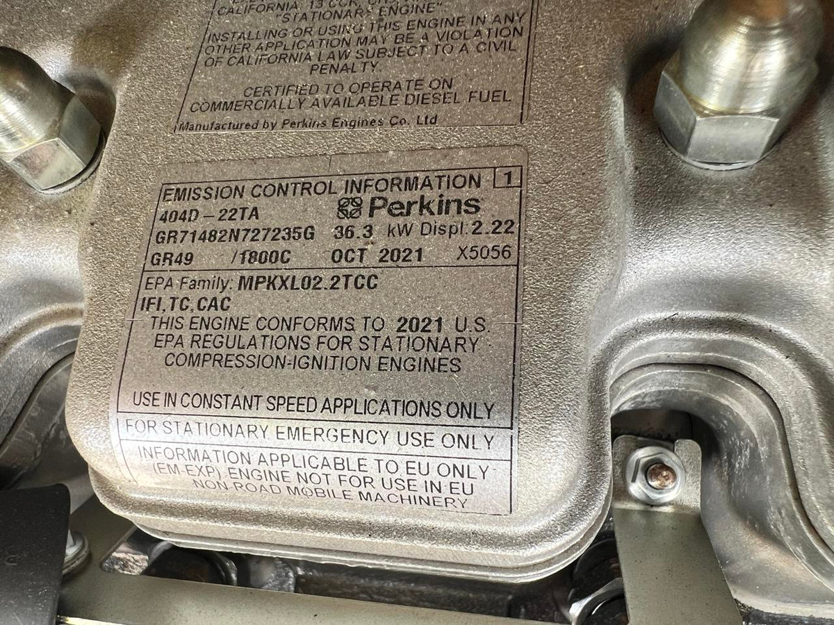 30 kW New Surplus Generac Generator, with Sound Attenuated Enclosure and Base Fuel Tank, Perkins Engine, Year – 2021, Some Factory Warranty Remaining