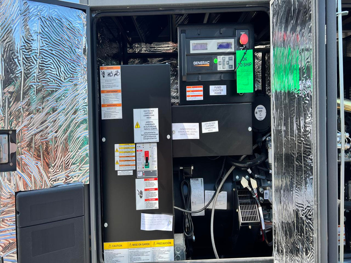 30 kW Generac New Surplus Generator, with Sound Attenuated Enclosure and Base Fuel Tank, 404 Perkins Engine, Year – 2022