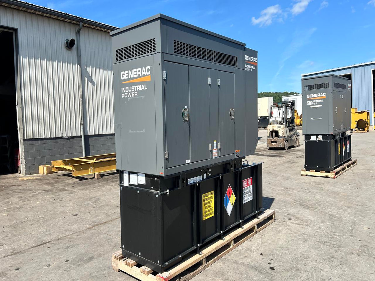 30 kW Generac New Surplus Generator, with Sound Attenuated Enclosure and Base Fuel Tank, 404 Perkins Engine, Year – 2022