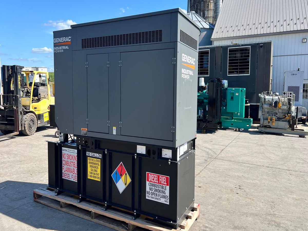 30 kW Generac New Surplus Generator, with Sound Attenuated Enclosure and Base Fuel Tank, 404 Perkins Engine, Year – 2022