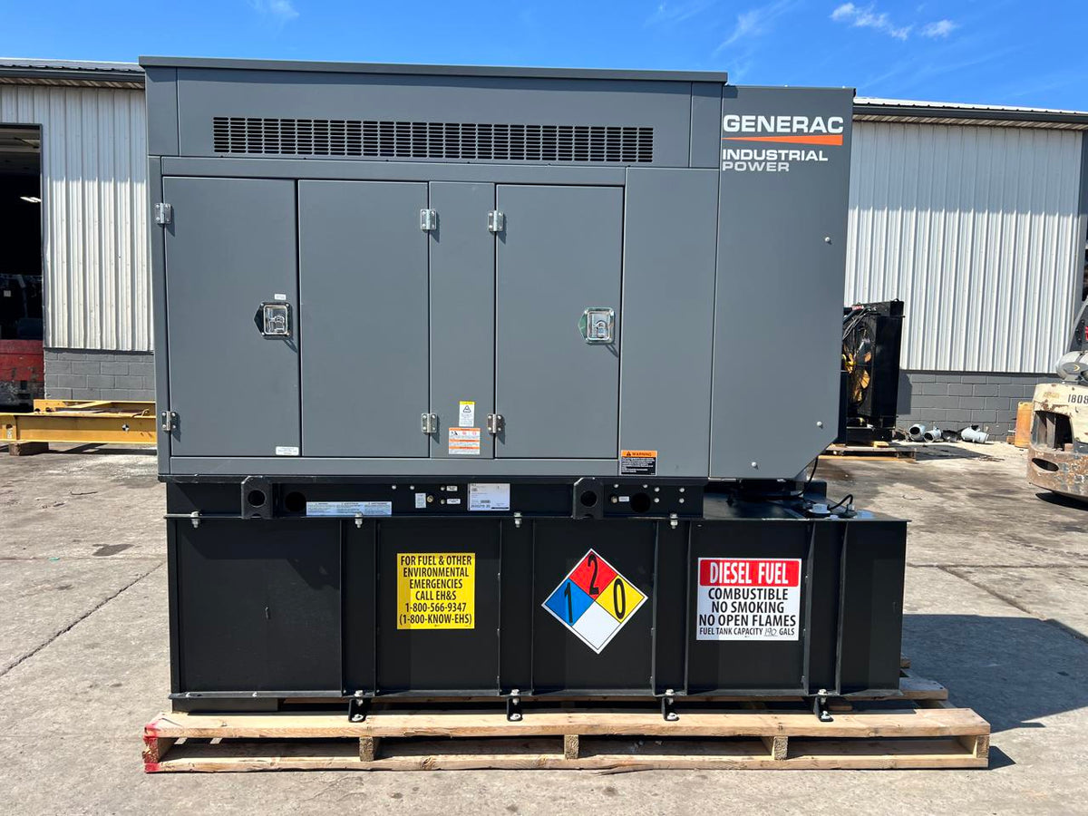 30 kW New Surplus Generac Generator, with Sound Enclosure and Base Fuel Tank, 404 Perkins Engine, Year – 2021
