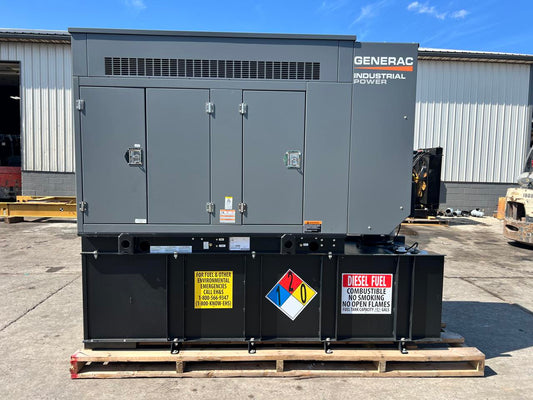 30 kW New Surplus Generac Generator, with Sound Enclosure and Base Fuel Tank, 404 Perkins Engine, Year – 2021