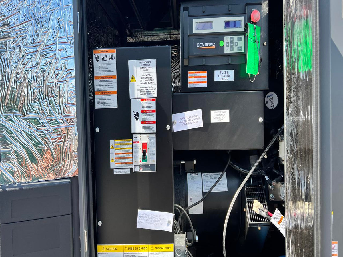 30 kW New Surplus Generac Generator, with Sound Enclosure and Base Fuel Tank, 404 Perkins Engine, Year – 2021