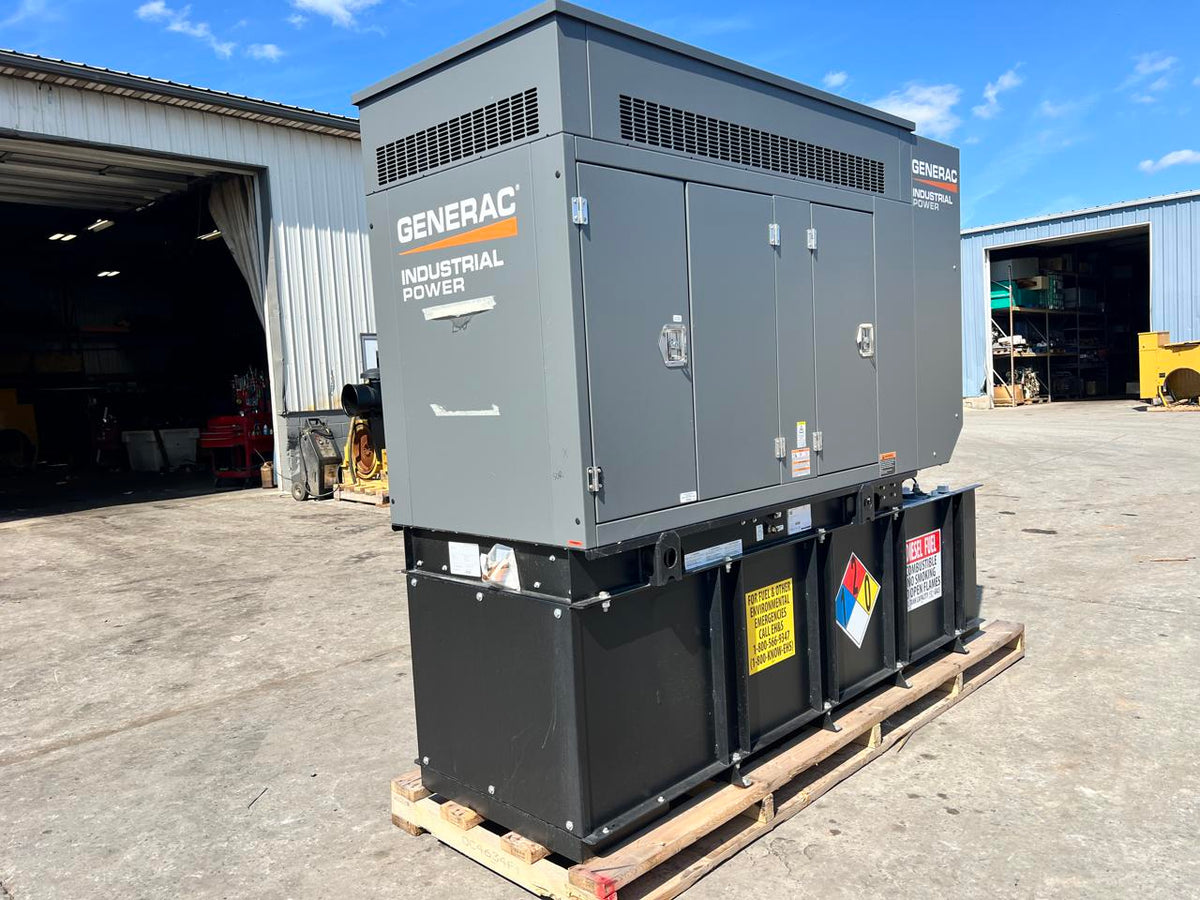 30 kW New Surplus Generac Generator, with Sound Enclosure and Base Fuel Tank, 404 Perkins Engine, Year – 2021