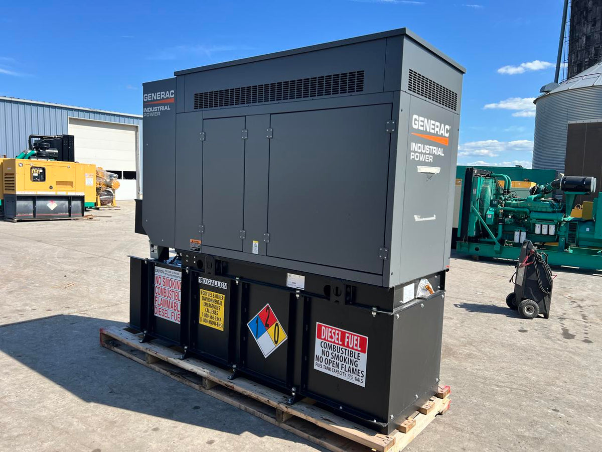 30 kW New Surplus Generac Generator, with Sound Enclosure and Base Fuel Tank, 404 Perkins Engine, Year – 2021