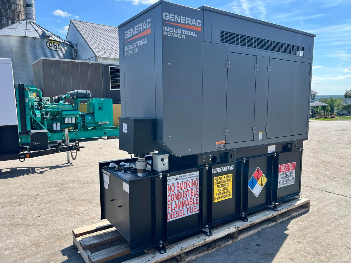 30 kW New Surplus Generac Generator, with Sound Enclosure and Base Fuel Tank, 404 Perkins Engine, Year – 2021