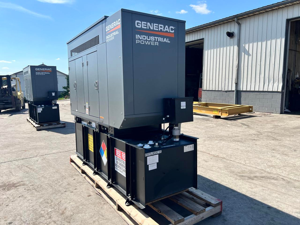 30 kW New Surplus Generac Generator, with Sound Enclosure and Base Fuel Tank, 404 Perkins Engine, Year – 2021
