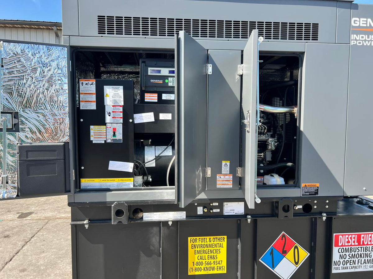 30 kW New Surplus Generac Generator, with Sound Enclosure and Base Fuel Tank, 404 Perkins Engine, Year – 2021