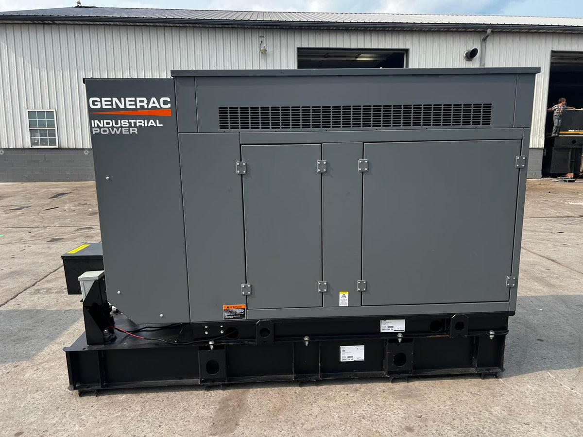 30 kW Generac Generator with Sound Attenuated Enclosure and Base Fuel Tank, Perkins Engine, Year – 2021, New Surplus, Pre Emissions