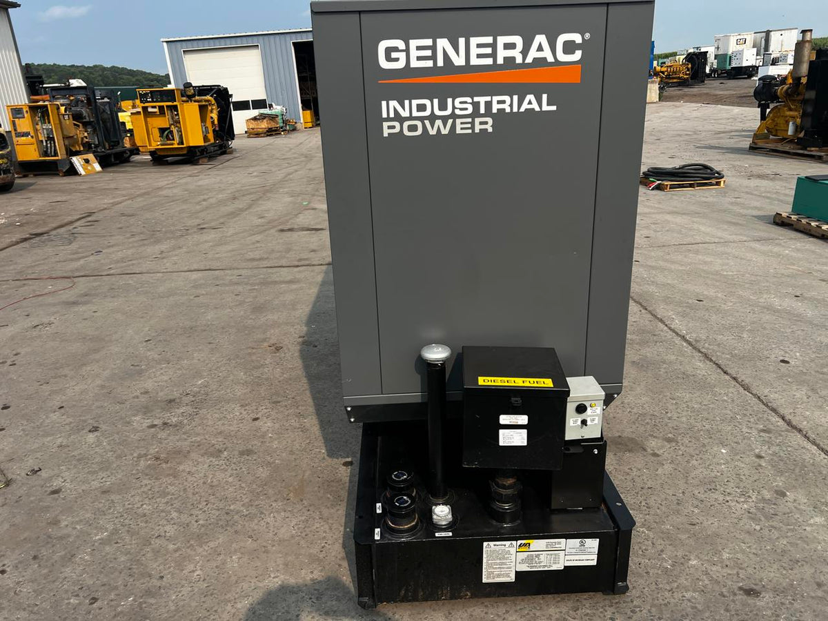 30 kW Generac Generator with Sound Attenuated Enclosure and Base Fuel Tank, Perkins Engine, Year – 2021, New Surplus, Pre Emissions