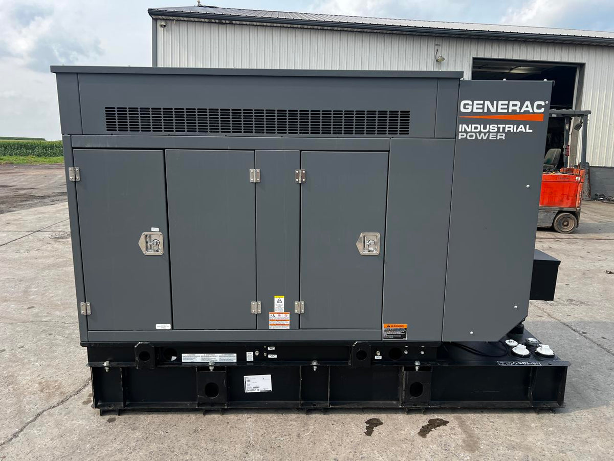 30 kW Generac Generator with Sound Attenuated Enclosure and Base Fuel Tank, Perkins Engine, Year – 2022, New Surplus, Pre Emissions