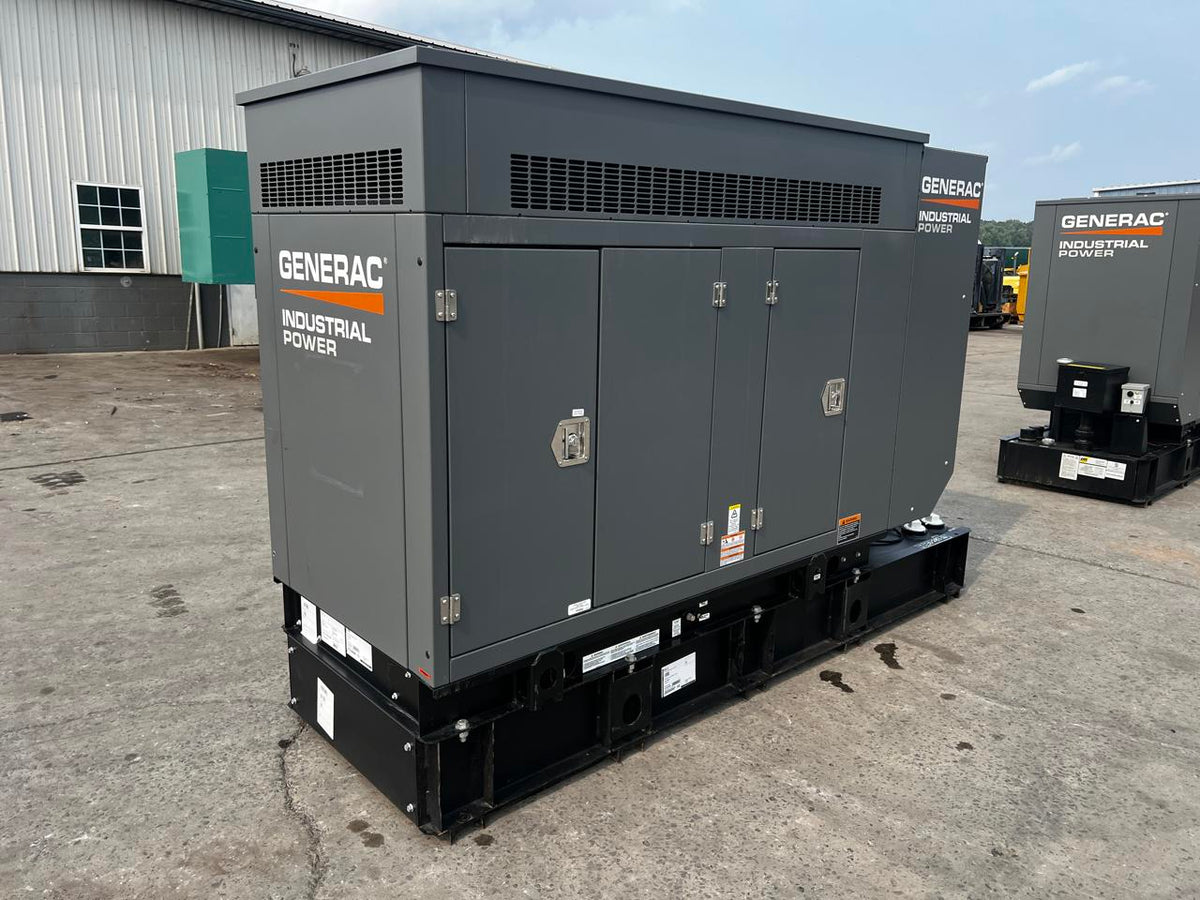 30 kW Generac Generator with Sound Attenuated Enclosure and Base Fuel Tank, Perkins Engine, Year – 2022, New Surplus, Pre Emissions