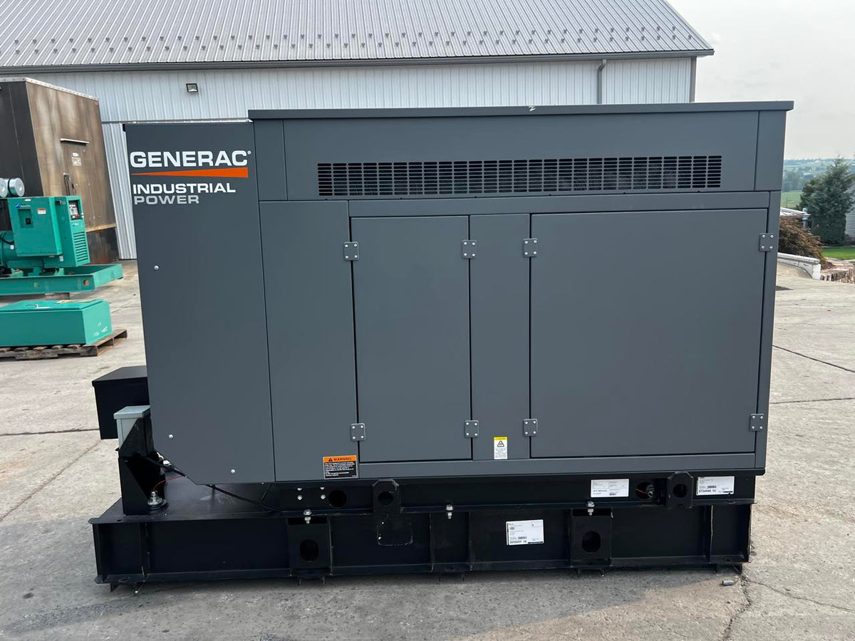 30 kW Generac Generator with Sound Attenuated Enclosure and Base Fuel Tank, Perkins Engine, Year – 2022, New Surplus, Pre Emissions