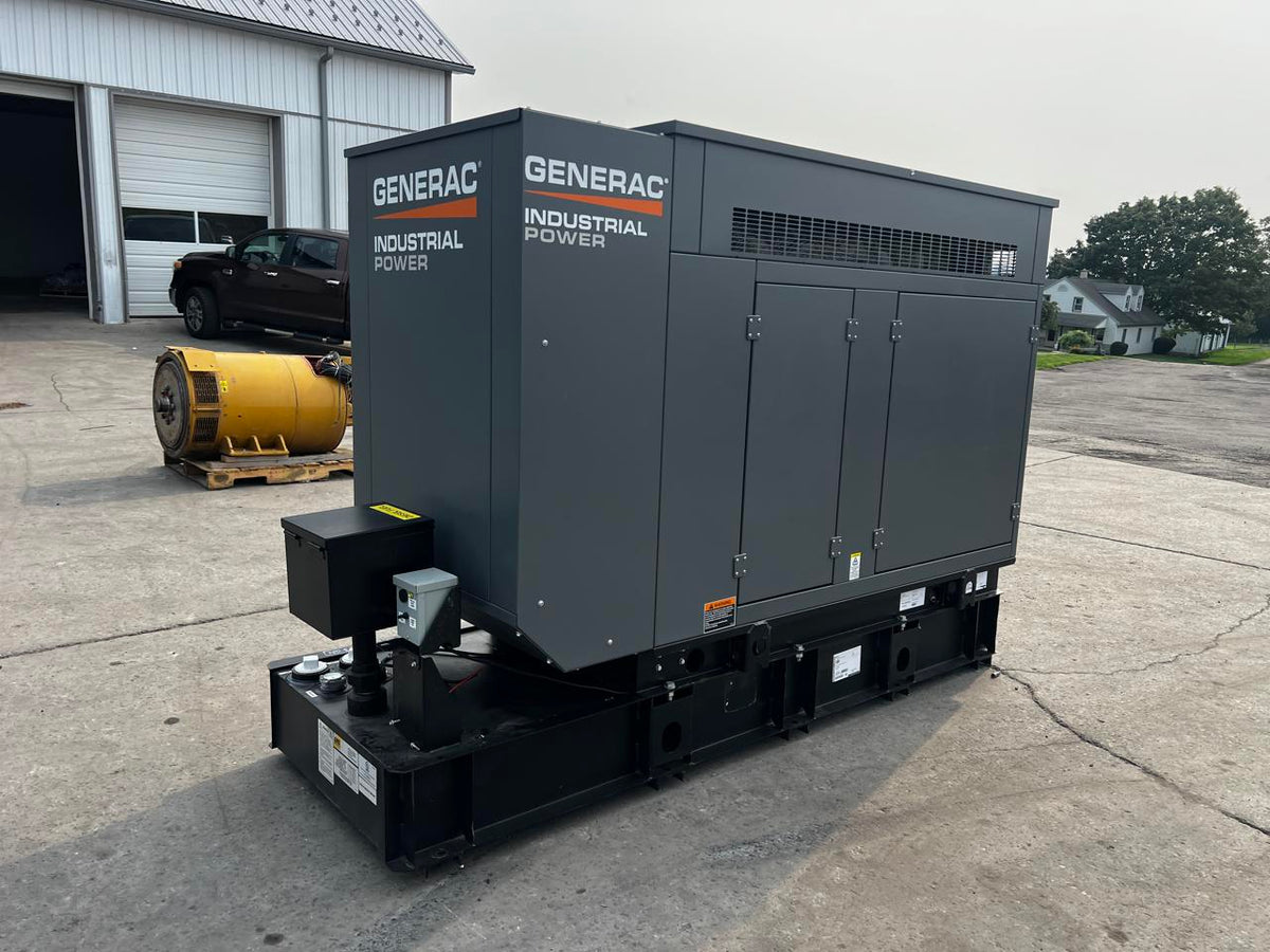 30 kW Generac Generator with Sound Attenuated Enclosure and Base Fuel Tank, Perkins Engine, Year – 2022, New Surplus, Pre Emissions