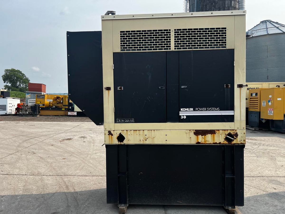 30 kW Kohler Generator, with Sound Attenuated Enclosure and Base Fuel Tank, 2.9 Liter John Deere Engine, Year – 2007, 477 Hours