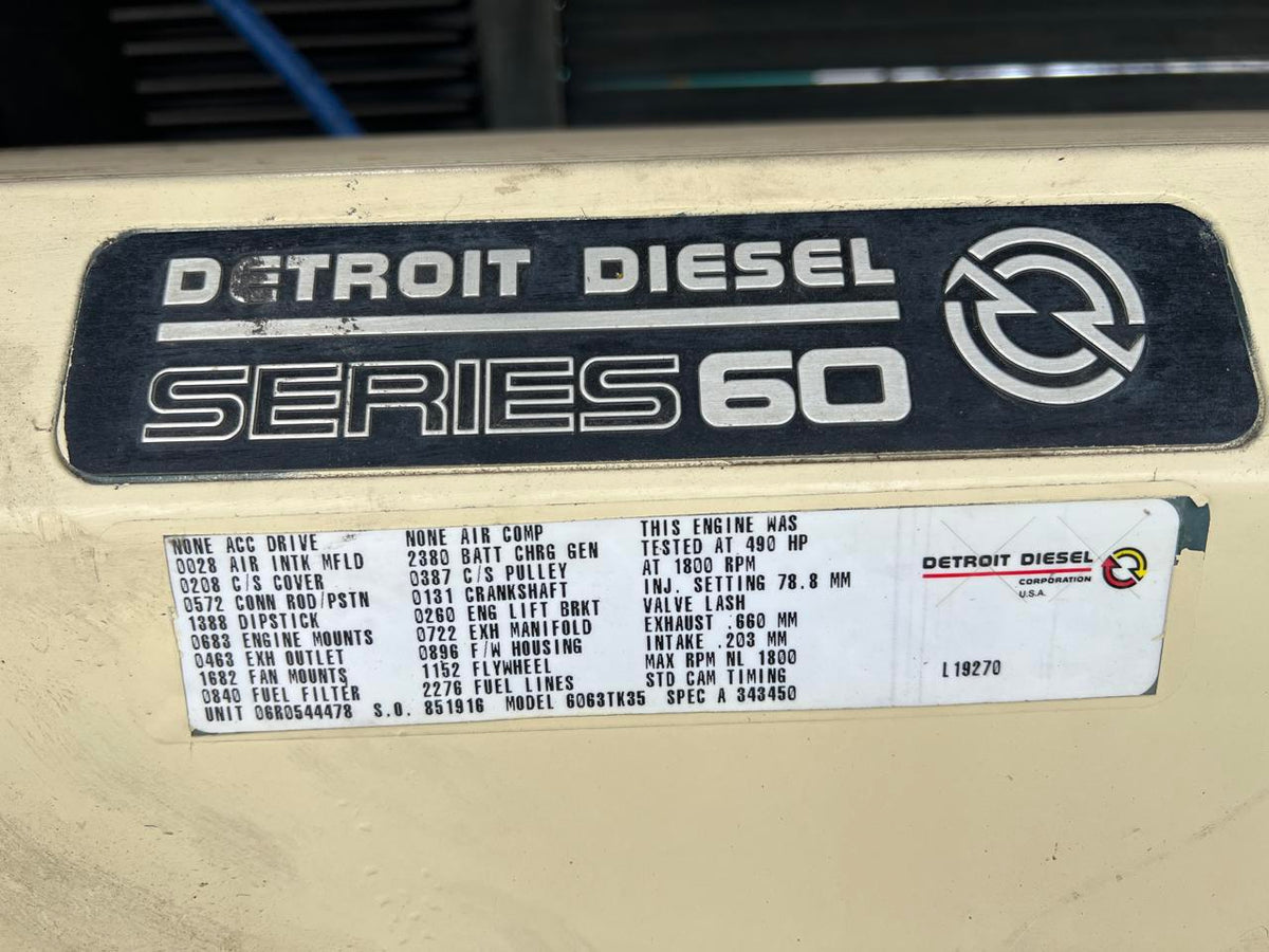 300 kW Kohler Generator, with Enclosure, 12.7 Liter 60 Series Detroit Diesel Engine, Year – 1999, 1131 Hours
