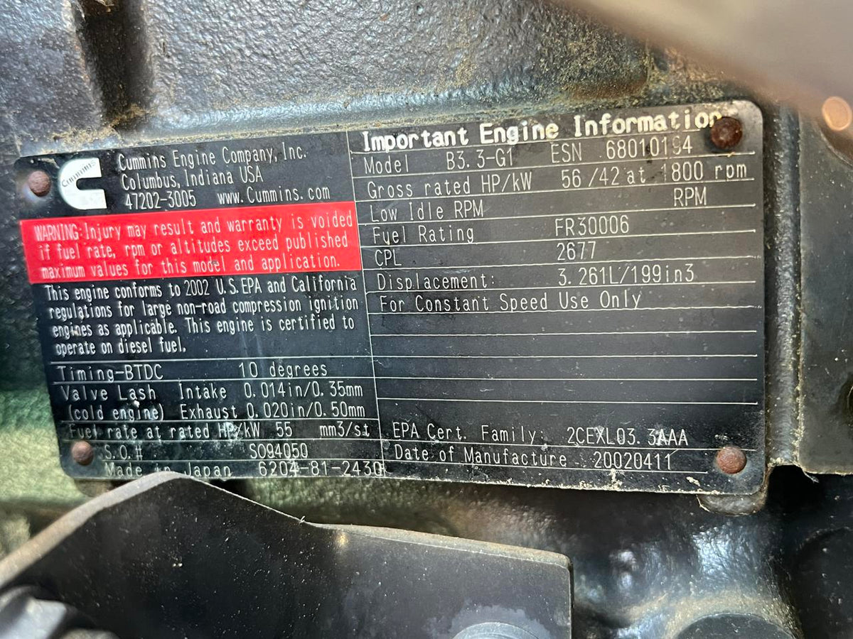 35 kW Cummins/Onan Portable GenSet with Enclosure and Base Fuel Tank, 3.3 Liter Cummins Engine, Year – 2002, 451 Hours