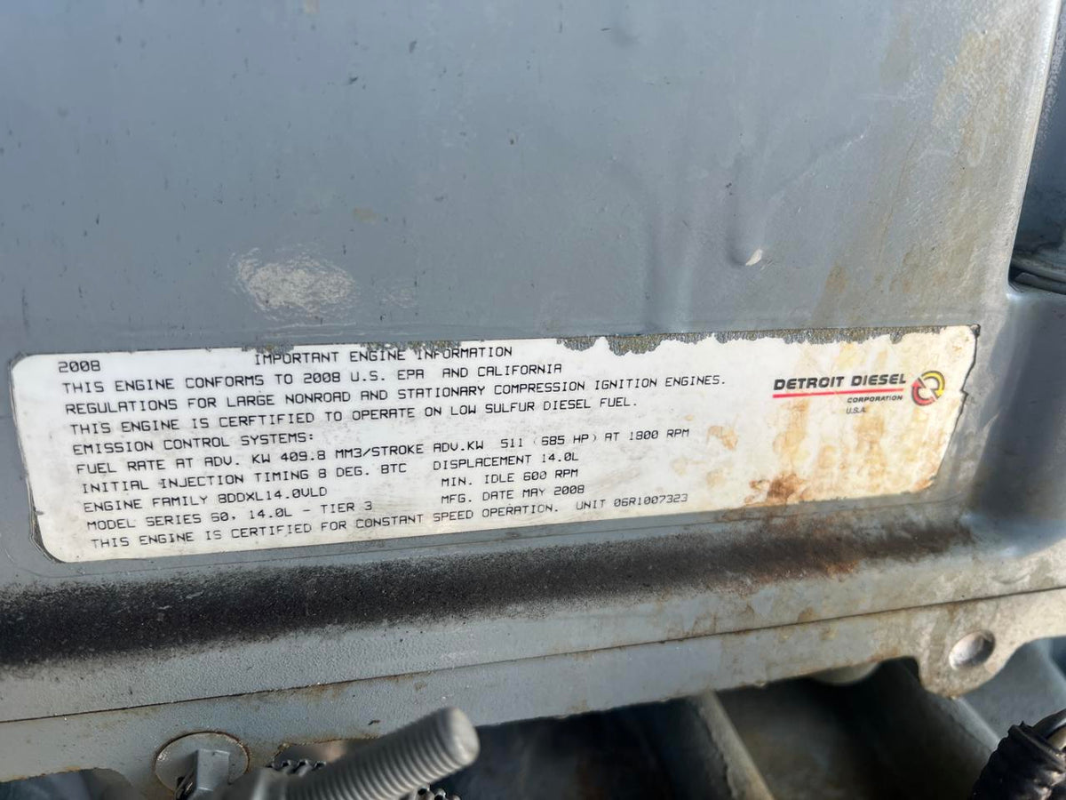 350 kW MTU Generator, 14 Liter Series 60 Detroit Diesel Engine, with Enclosure and Base Fuel Tank, Year – 2008, 706 Hours, US EPA Tier 3